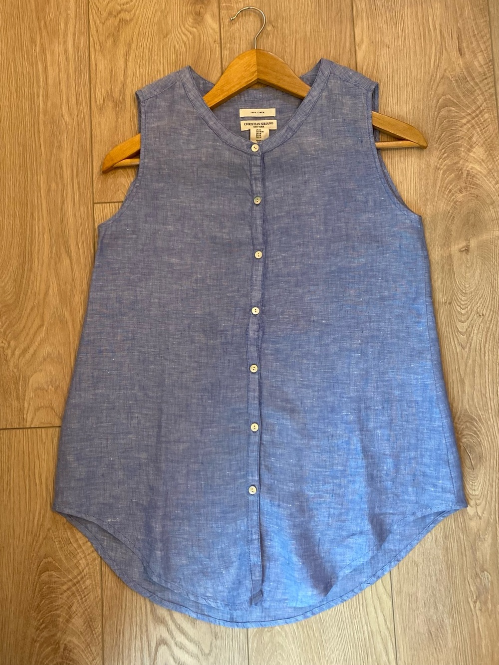 Christian Siriano Sleeveless 100% Linen Button-Front Camisole in Blue